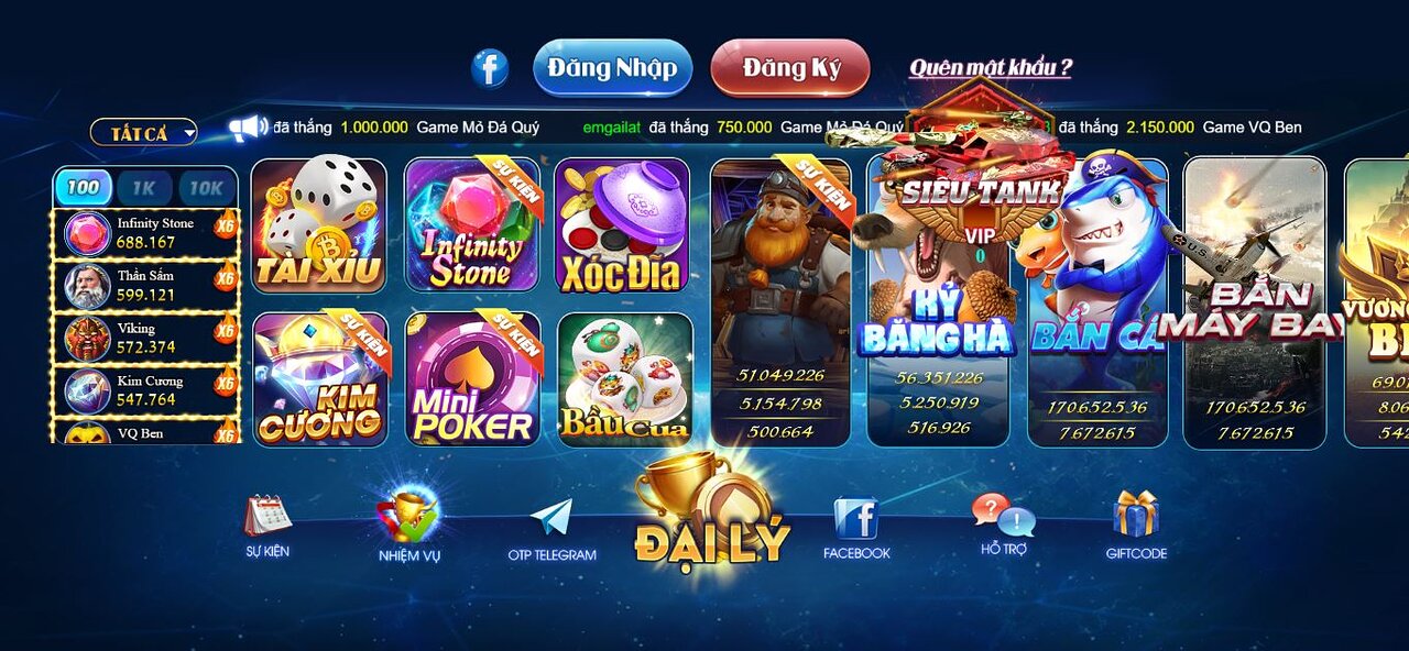 Kho game hiện có tại Benvip