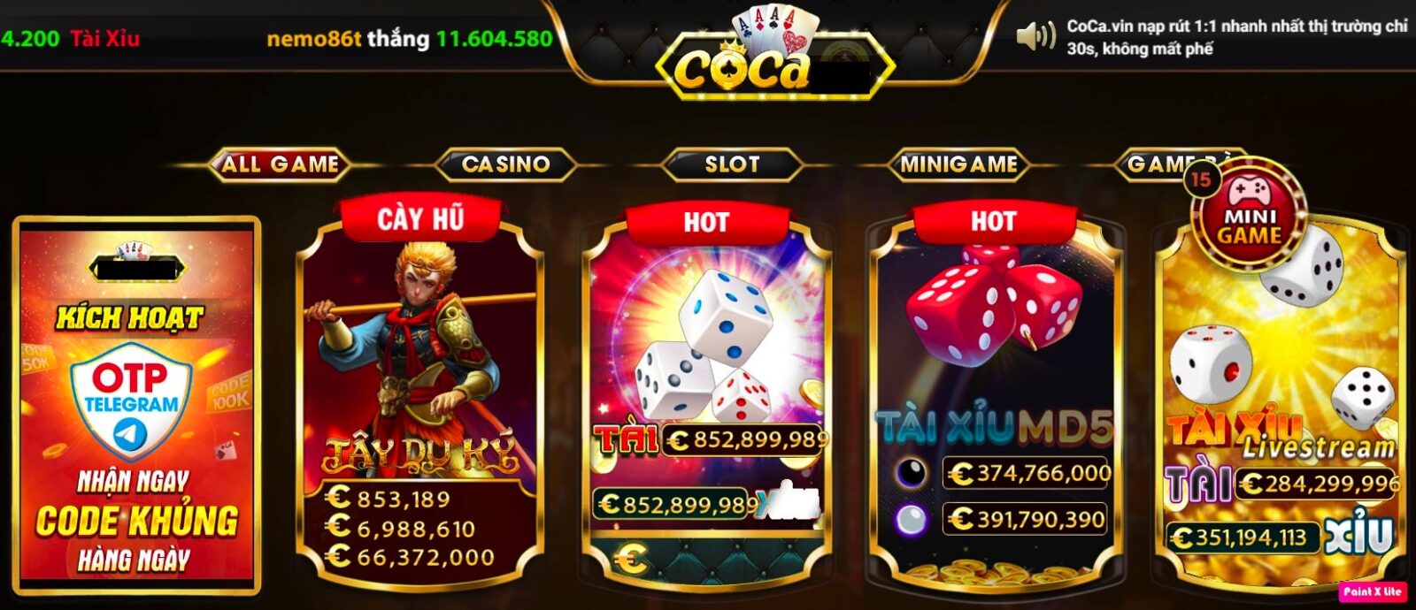 Game mới khuyến mãi mới tại coca club