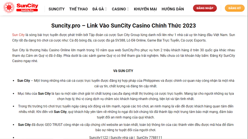 Suncity có kinh nghiệm hoạt động cá cược hơn 10 năm