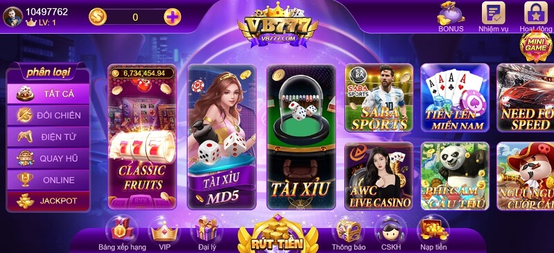 Giao diện hoàn mỹ không thể chê của cổng game VB777