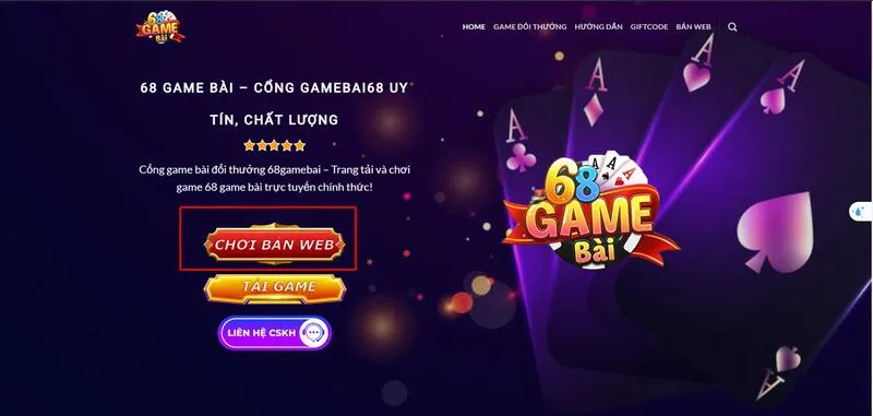 Chọn chơi bản web để bắt đầu tham gia cổng game