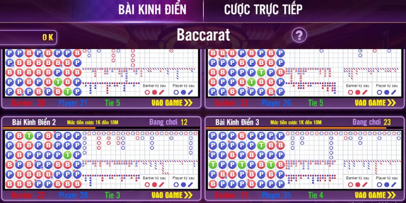 Anh em chọn Bài kinh điển hoặc Cược trực tiếp và nhấn Vào Game