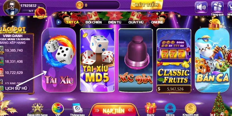 Chọn tài xỉu tại danh mục game tương ứng