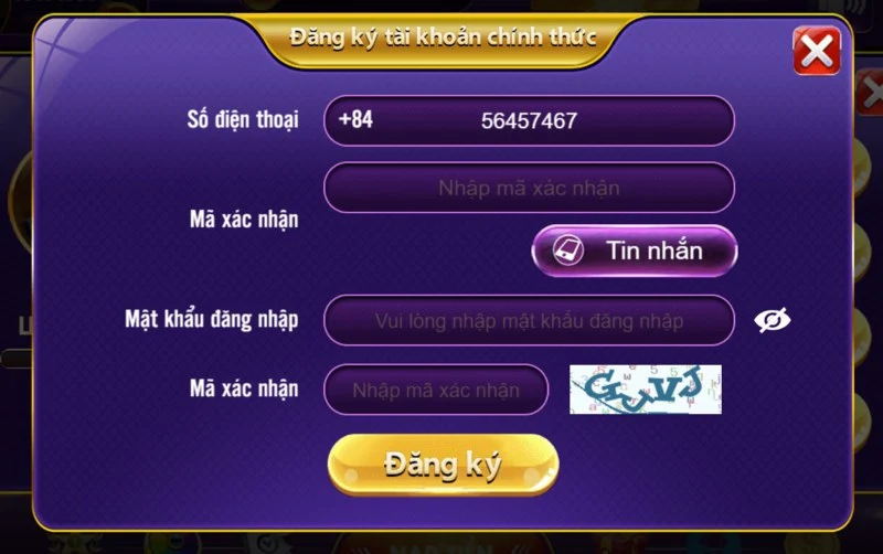 Form đăng ký thành viên cổng game 68gamebai