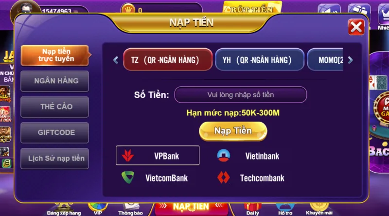 Nạp tiền 68 game bài nâng cấp vip nhận thưởng